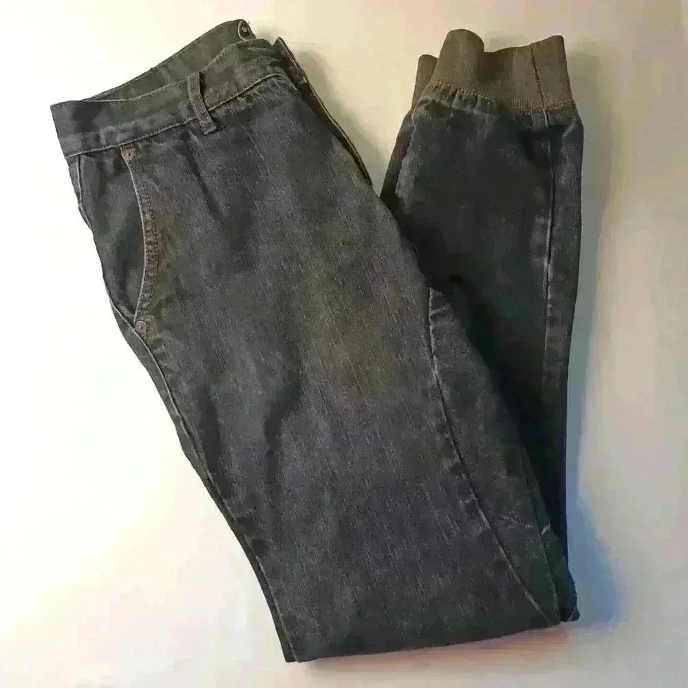 Brooklyn Calling NYC Womens Denim Joggers 27/4 Blue Gray Ribbed Cuff Streetwear